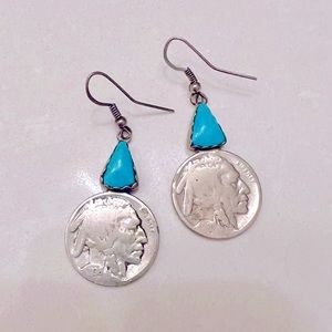 Buffalo nickel and Turquoise earrings